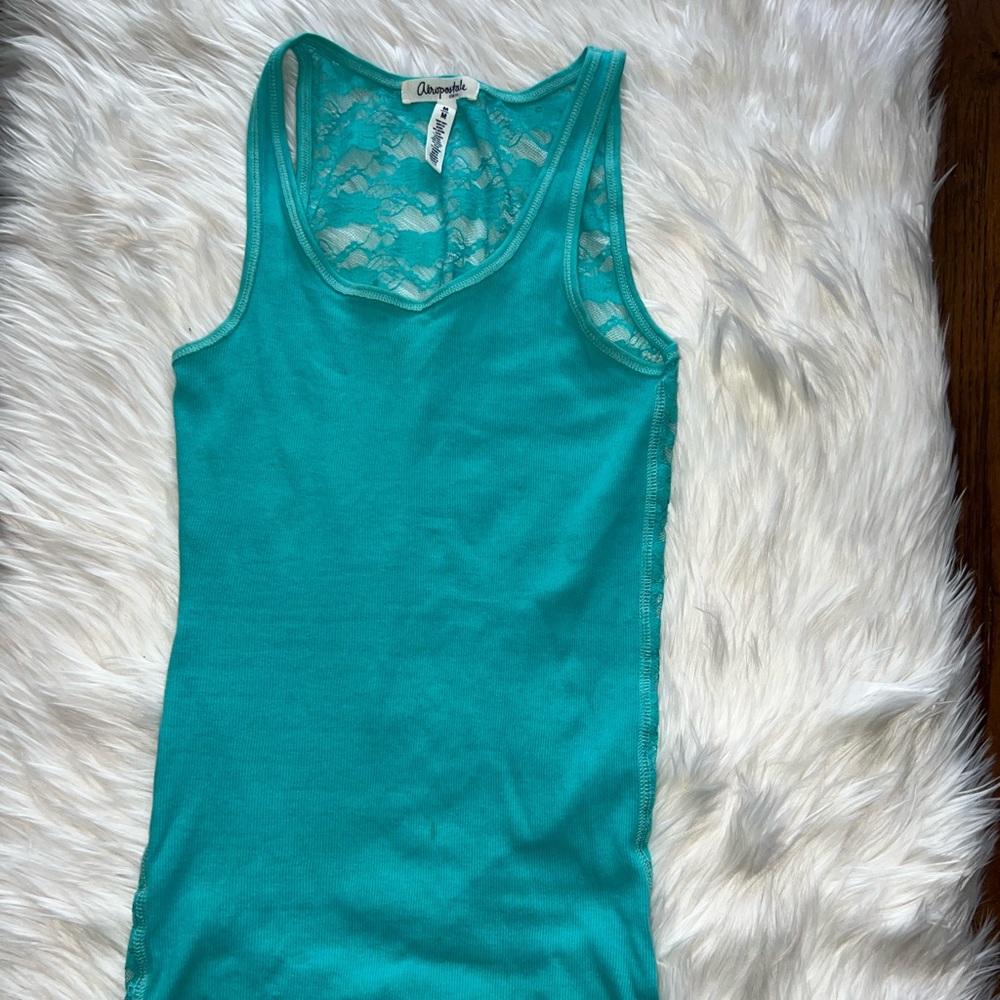 Aeropostale lace tank top. Ribbed front lace Razorback. Size Medium